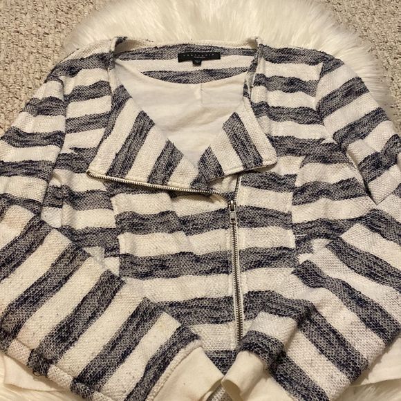 Sanctuary Navy Stripe Moto Asymmetrical Zip Jacket - Picture 3 of 5